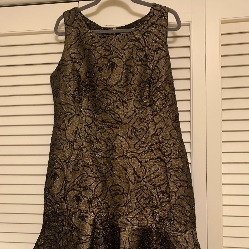 Calvin Klein Gold and Black Floral Jacquard Sheath Dress